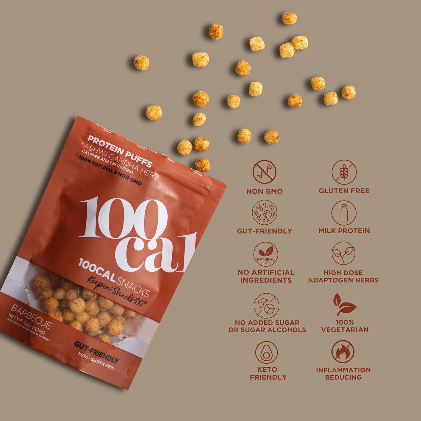 BBQ Protein Puffs: 11g Protein, Low Calorie, Gluten-Free, 100 Calories (5 Count)
