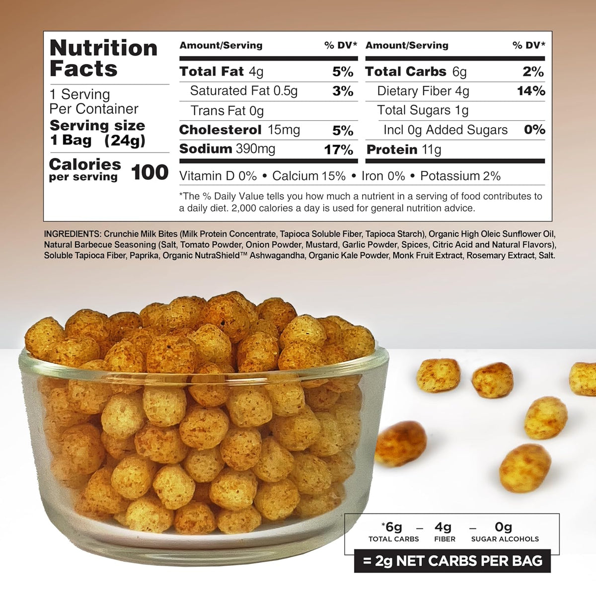 BBQ Protein Puffs: 11g Protein, Low Calorie, Gluten-Free, 100 Calories (5 Count)