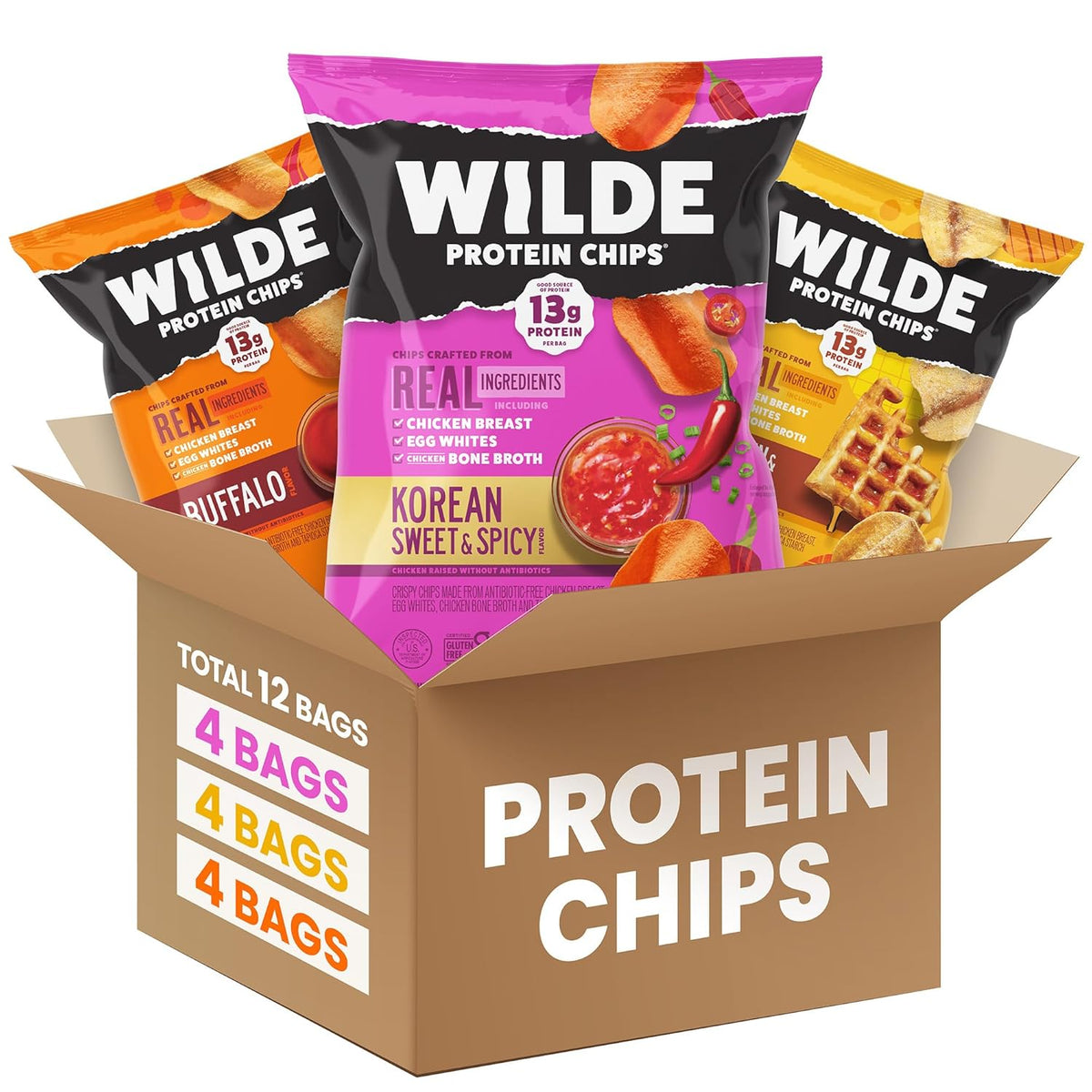 Spicy Protein Chips Variety: Keto-Friendly, 13g Protein, Gluten-Free, Bold Flavors (12 Count)