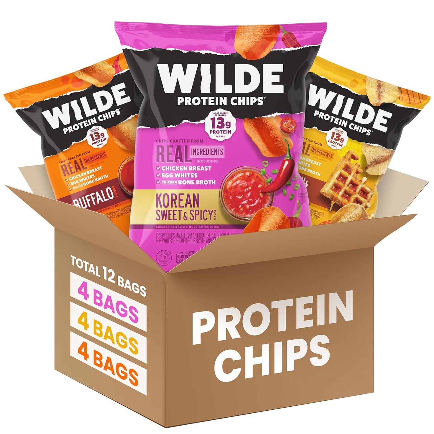 Spicy Protein Chips Variety: Keto-Friendly, 13g Protein, Gluten-Free, Bold Flavors (12 Count)