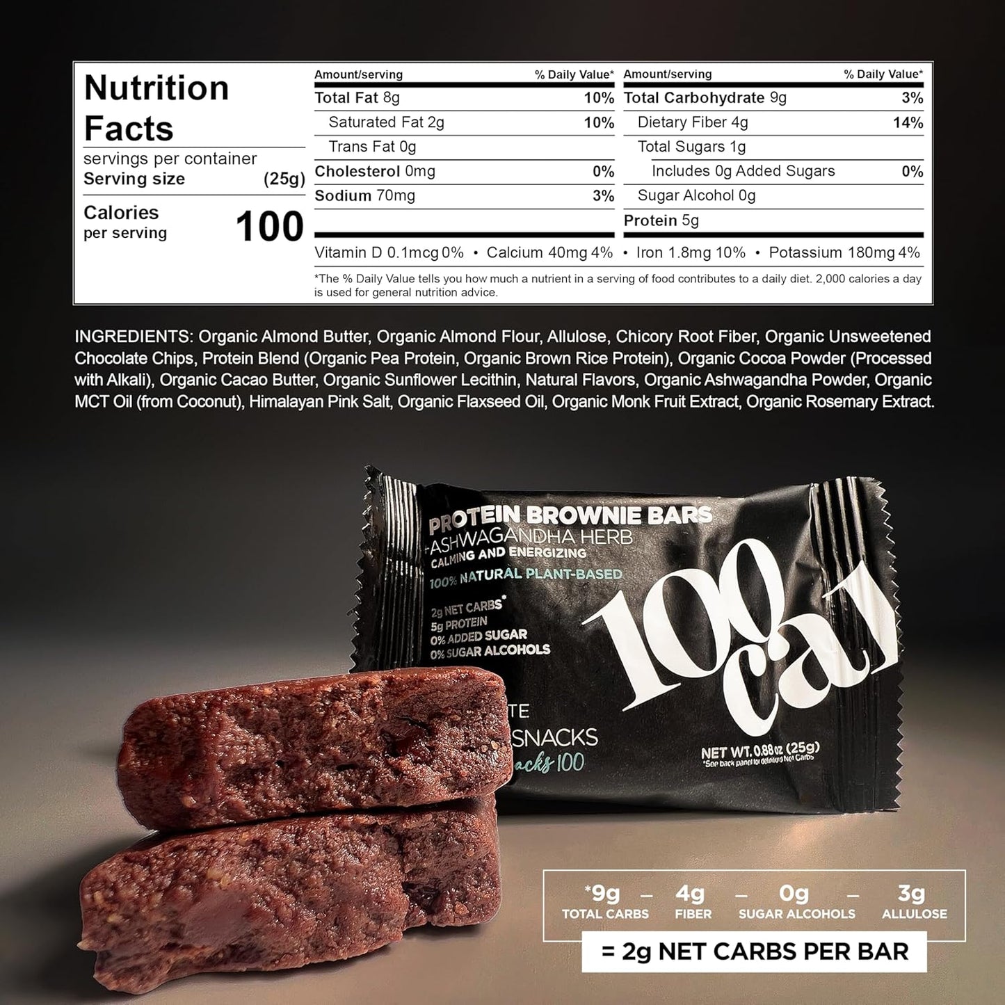Chocolate Brownie Protein Bars: Keto, High Fiber, 100 Calories (8 Count)