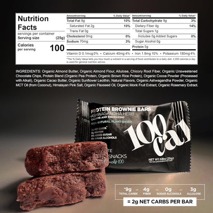 Chocolate Brownie Protein Bars: Keto, High Fiber, 100 Calories (8 Count)