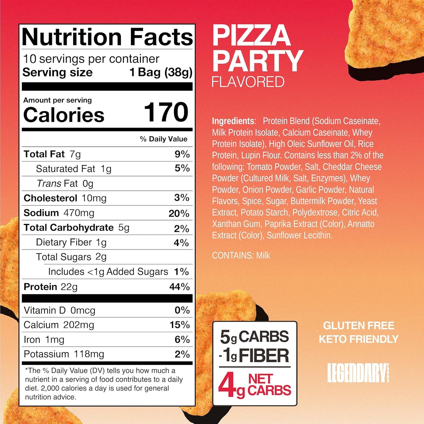 Pizza Protein Chips: 22g Protein, Low Carb, Gluten-Free Snack (10 Count)